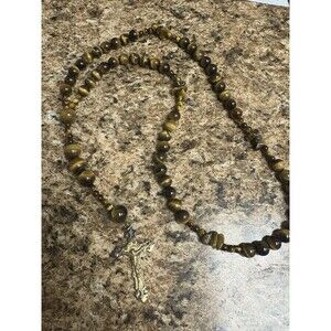Vintage Rosary Tiger Eye Beads Semi Precious Gem Beads Catholic Cross